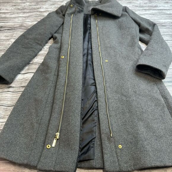 Cole Haan Women's Wool Blend Pea Coat 6 Charcoal Grey Gray Full Zipper Zip Lined - Picture 3 of 16